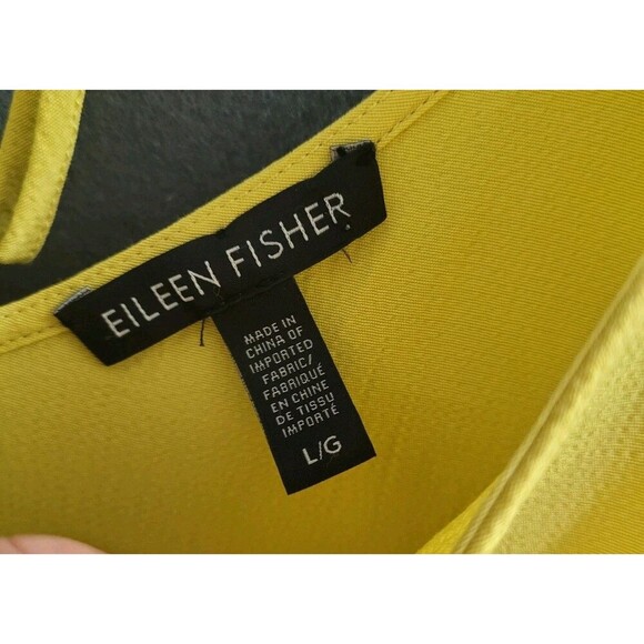 Eileen Fisher Dress Yellow Drop Waist Tie Back V-Neck Large Shirtdress - Picture 3 of 7